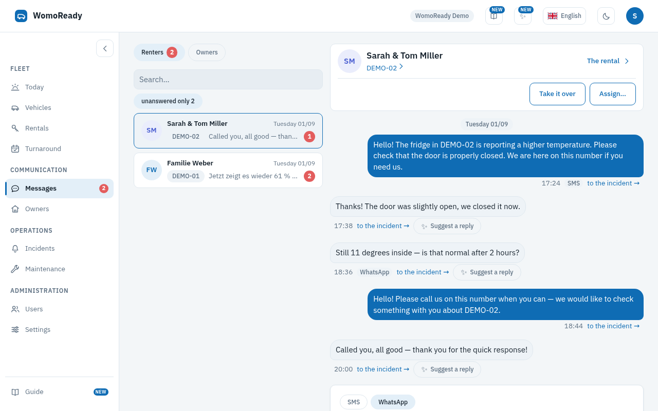 The message thread in WOMOREADY